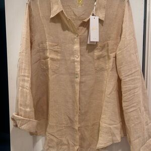 Lilly Pulitzer Light Tan Linen Button-Up